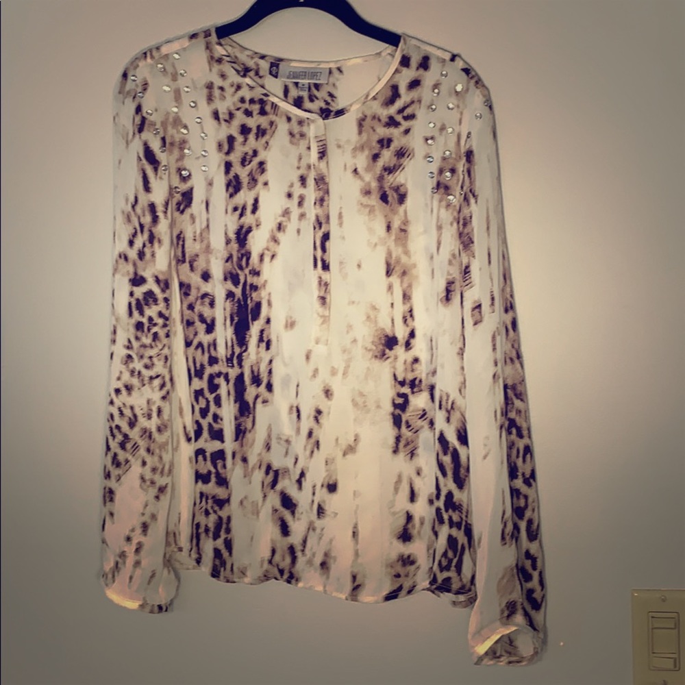 Jennifer Lopez Embellished Long Sleeved Blouse Top